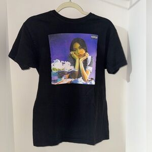 Black Graphic Short Sleeve Tee with Purple Artwork